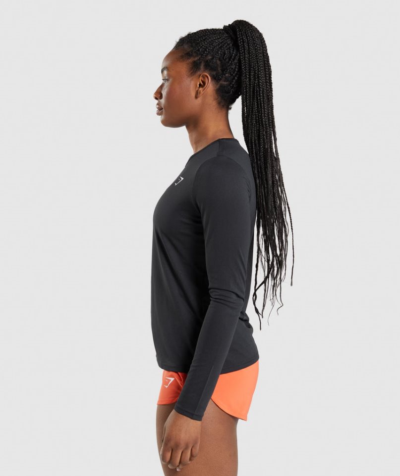 Women's Gymshark Training Long Sleeve Top T-Shirts Black | CA 5703N1